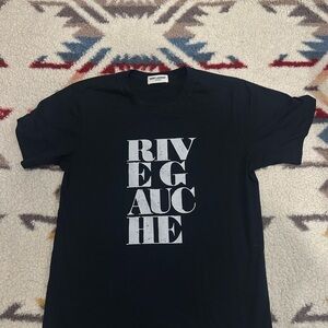 Saint Laurent Black Crewneck T-Shirt with White Vertical Logo Print